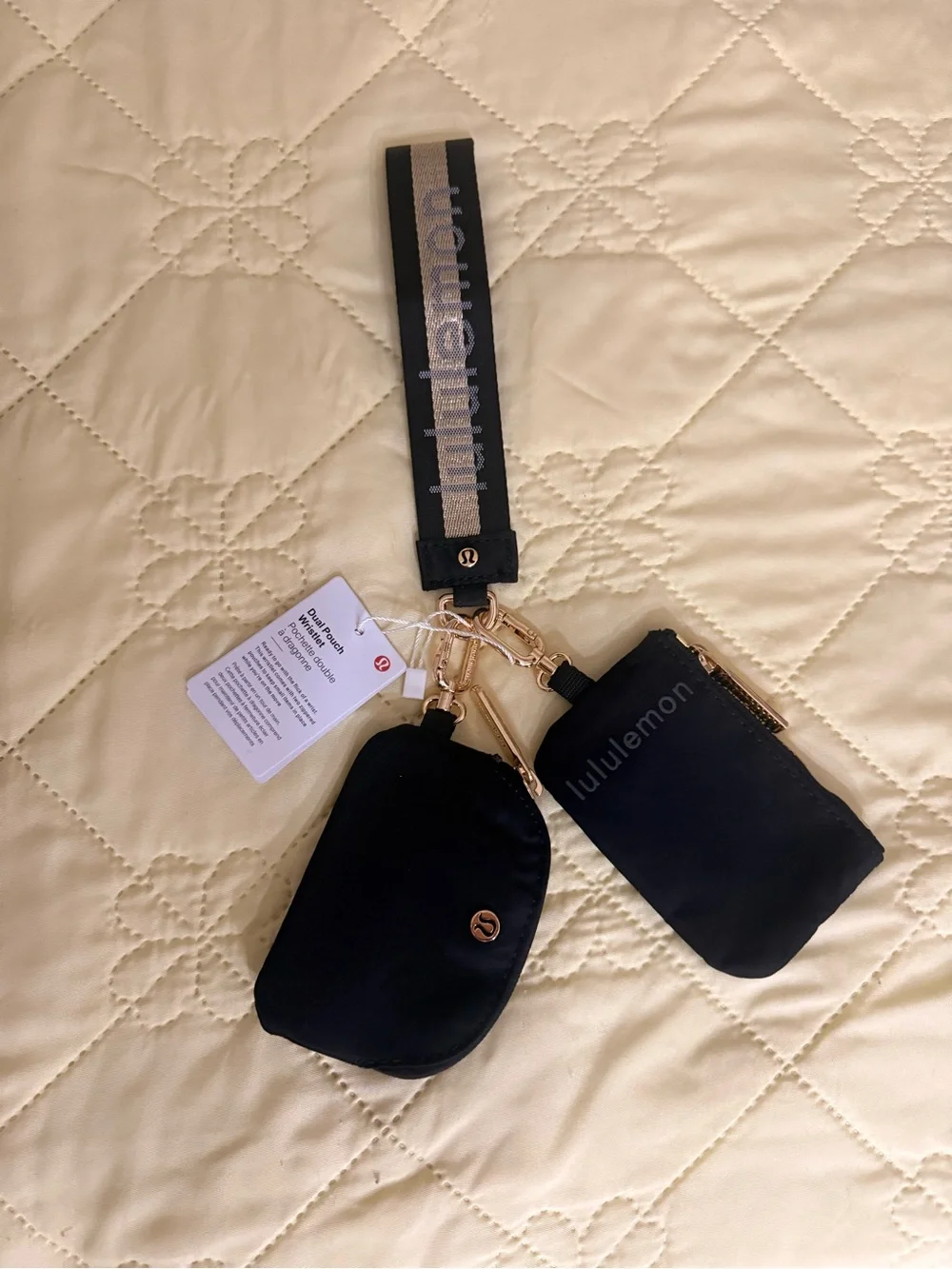 lululemon athletica Black Double Pouch Wristlet with Gold Hardware